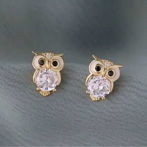 Cubic Zirconia Owl Stud Earrings